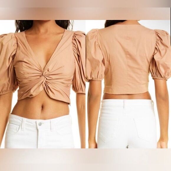 Cing a Sept NWT Vada Puff Sleeve Poplin Crop Top in Sahara Size L - Picture 2 of 11